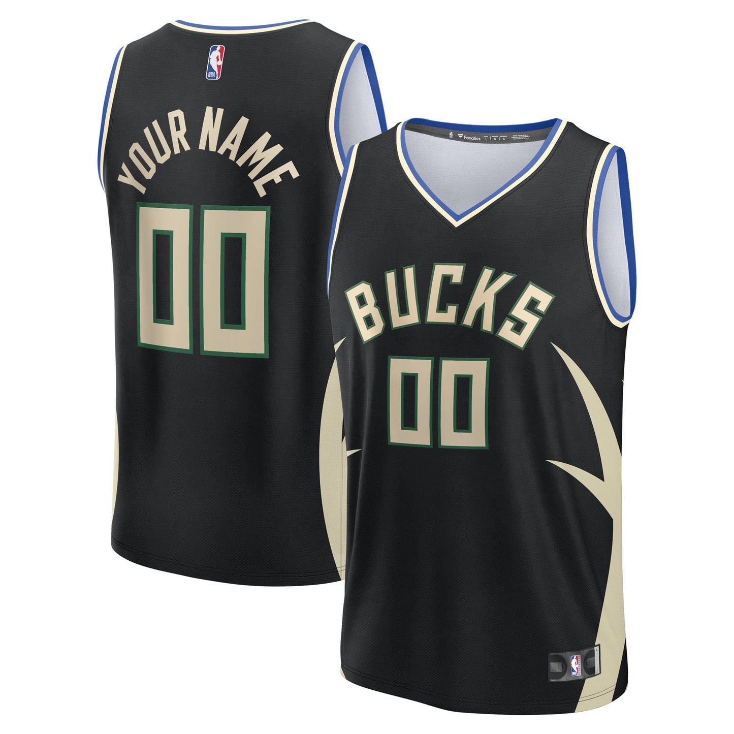 Milwaukee Bucks Fanatics Youth Fast Break Custom Replica Jersey - Black  - Statement Edition