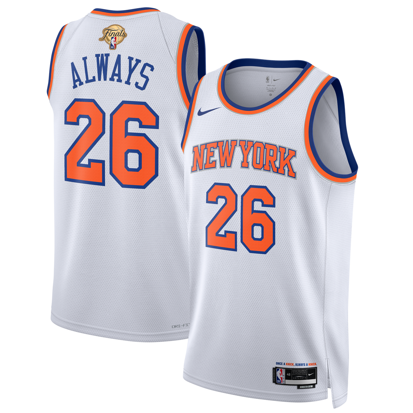 New York Knicks Nike Unisex 2026 NBA Finals Champions Always 26 Swingman Jersey - White - Association Edition