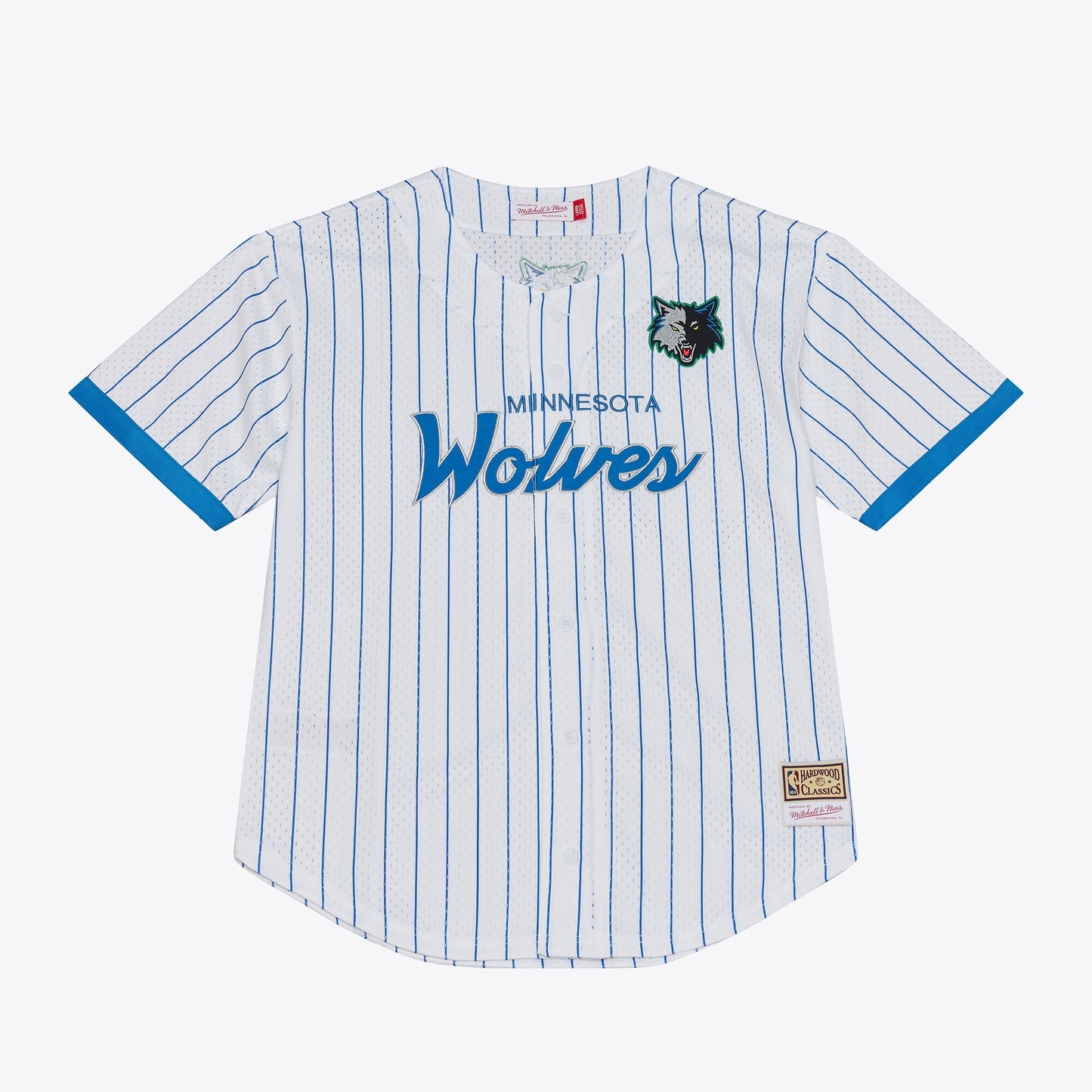 Minnesota Timberwolves Mitchell & Ness Head Coach Pinstripe Mesh Full-Button Baseball Jersey - White
