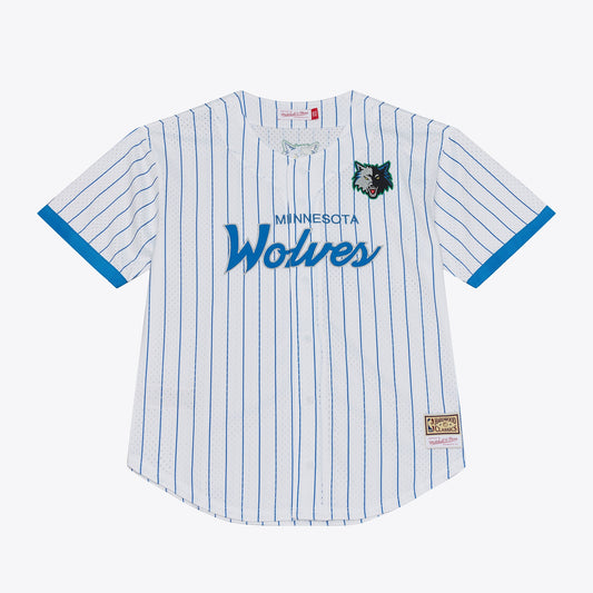 Minnesota Timberwolves Mitchell & Ness Head Coach Pinstripe Mesh Full-Button Baseball Jersey - White